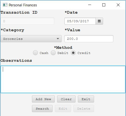 Personal Transaction Software