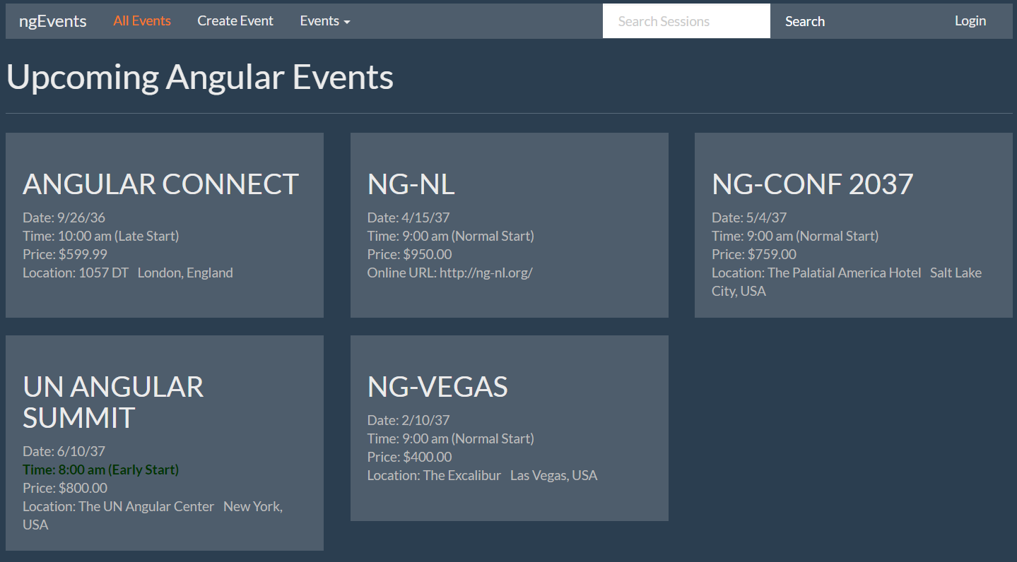 Tech Events Website Main Page